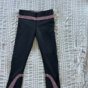Black cropped lululemon Leggings with Pink Accent Waistband